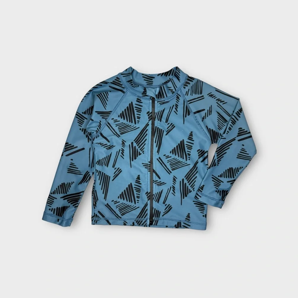 Tiny Tribe Scribble Marker Pattern Zip Up Blue Swim Rash Guard